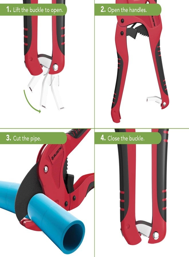 BLOSTM Plastic Pipe Cutter - Heavy Duty Ratchet Pipe Cutters with 42mm Outside Diameter Cutting Capacity for PVC PEX PPR Plastic Pipes & Rubber Hoses, Ergonomic Non-Slip Handle & Safety Lock (Red) - Image 4